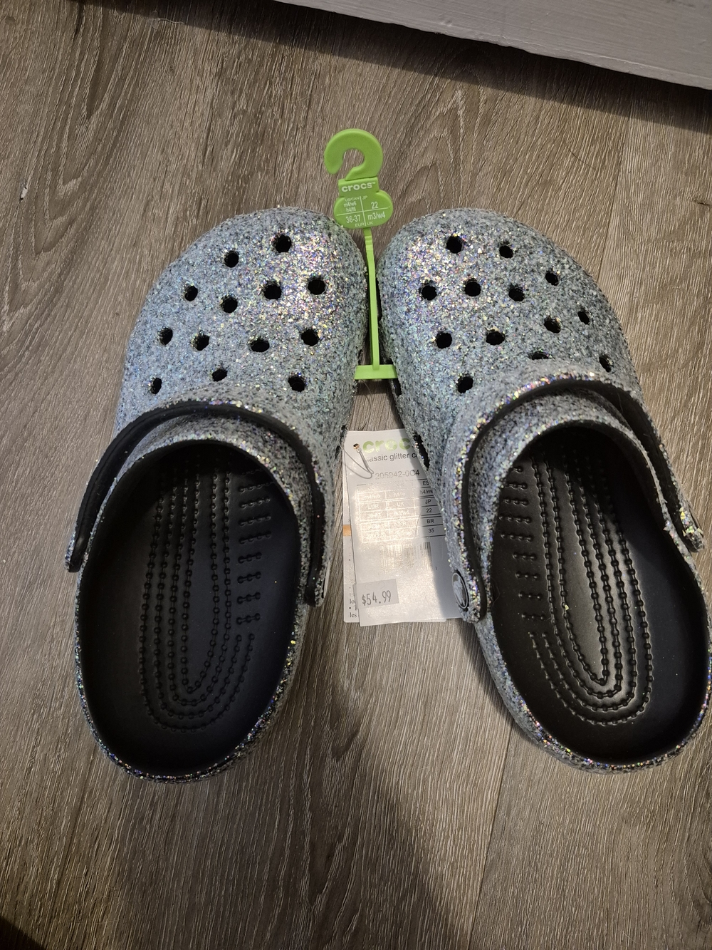 CROCS Glitter Clogs in Silver with Black Footbed